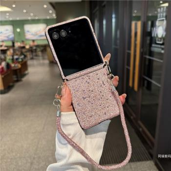 適用摩托羅拉razr50ultra手機殼女款手提手鏈新款moto razr 50折疊屏保護套全包防摔高階感歐美奢華50u外殼