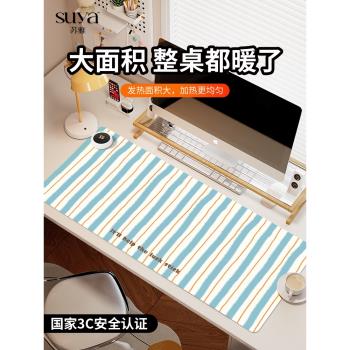 蘇雅復古條紋加熱鼠標墊超大辦公室桌面冬天發熱暖桌墊學生寫作業寫字桌墊暖手防水電腦鍵盤墊子女生宿舍恆溫