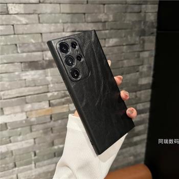 適用三星s24ultra手機殼超薄GalaxyS23ultra高檔商務男士s24簡約輕薄高階S22ultra全包真牛防摔s22保護套女