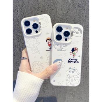 iphone16promax手機殼新款15pro櫻桃小丸子14pm高階感13蠟筆小新12卡通動漫適用蘋果16pro白色創意11女款por