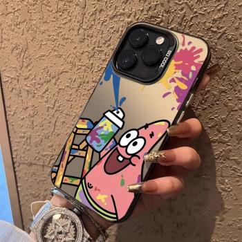 塗鴉派大星iphone16promax手機殼新款15pro海綿寶寶13pm高階感12全包11防摔xs適用蘋果16por卡通14plus男14女