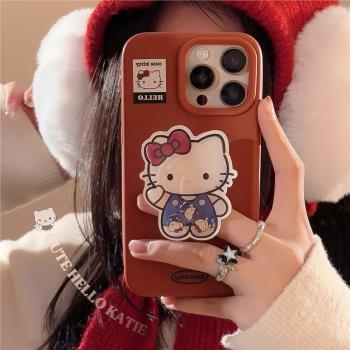 招手貓咪搖搖樂支架iphone16手機殼蘋果15promax日韓卡通14適用13
