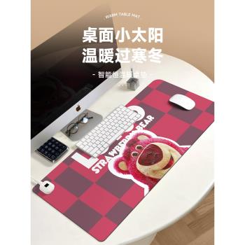 簡約卡通熊加熱鼠標墊子女生卡通可愛超大發熱暖桌墊辦公室墊子桌面墊防水電腦鍵盤墊電熱板暖手桌墊可加熱墊