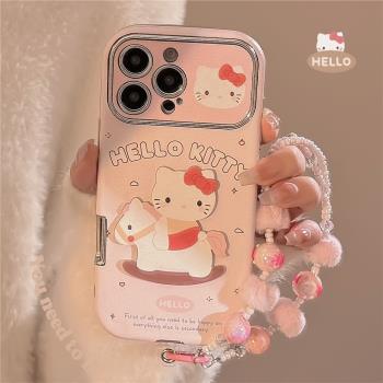 皮質木馬貓咪適用蘋果15promax手機殼iphone16軟萌卡通11掛鏈14軟