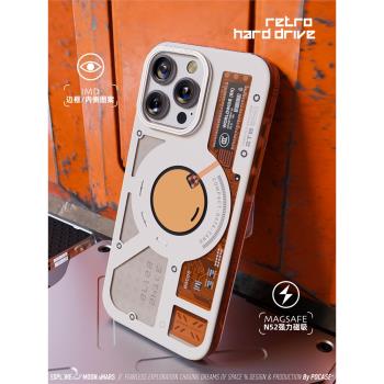 復古機械硬碟蘋果iphone16蘋果15promax磨砂手機殼個性潮磁吸機能適用iphone14promax防摔殼新款小眾未來感13