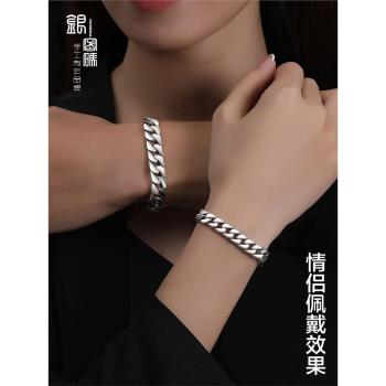 (免運)銀密碼古巴鏈純銀情侶手鏈男女潮 ins小眾設計嘻哈生日情人節禮物