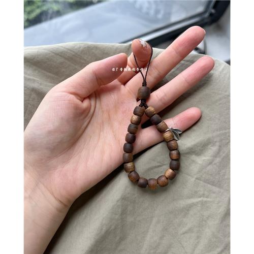 「方荀」老料奇楠沉香手機鏈掛飾指環扣串珠簡約男女款鑰匙扣掛件