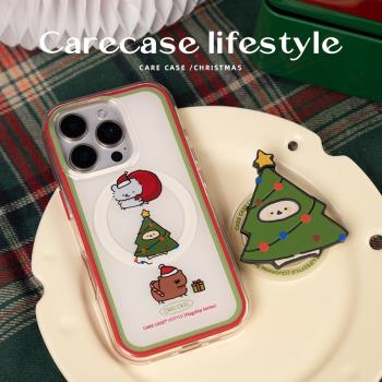 CARECASE 聖誕三件套動物二合一磁吸手機殼 適用於iPhone16 15 14 Pro Max 原創設計 雙層印花 個性簡約 可愛