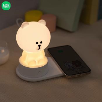 LINE FRIENDS 布朗熊 多功能二合一矽膠燈無線充電器 手機充電器 可愛創意公仔擺件