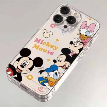 適用蘋果16promax手機殼卡通可愛米奇iPhone15pro彩繪14透明新款13情侶高階感女款12矽膠16pro全包防摔保護套