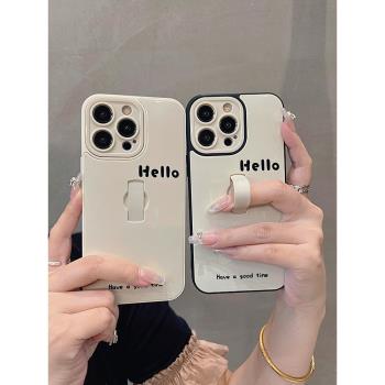 日韓Hello簡約字母適用iphone15promax手機殼14pro蘋果13保護套12情侶男女11伸縮支架防摔16pro新款ins小眾