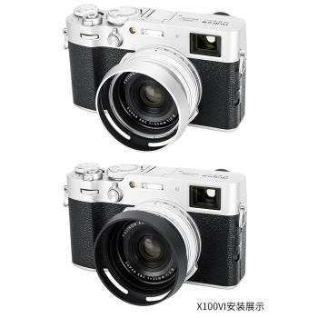 JJC 適用富士X100VI X100V X100F X100S X100T X100 X70相機鏡頭遮光罩LH-X100配轉接環裝49mm UV濾鏡