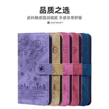 適用於蘋果14plus保護殼iphone16ProMax掀蓋153278小貓咪翻蓋手機皮套花朵磁吸折疊商務酒紫玫紅色新款女日韓