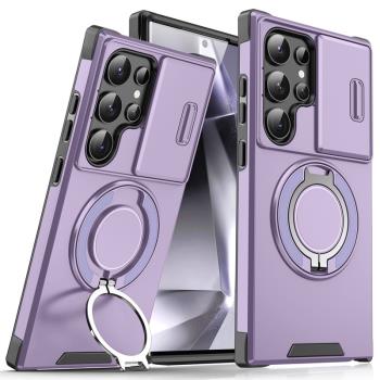 高階可旋轉指環適用三星S24ULTRA滑蓋鏡頭S23+PLUS推拉窗S22U車載磁吸Galaxy 2OFE帶支架S25UTRAL套A35A55A56