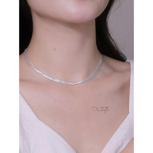 (免運)高級感多層素鏈銀色純銀項鏈簡約百搭女款甜酷夏季頸鏈鎖骨鏈銀飾