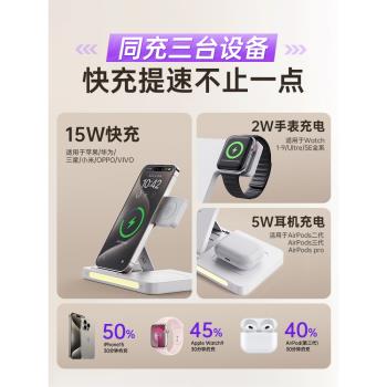 睿量三合一無線充電器applewatch手錶iwatch充電座蘋果15快充支架適用iphone16磁吸magsafe底座airpods耳機14