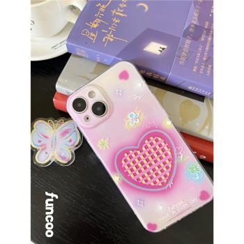 FUNCOO原創設計.綿綿冰甜莓手機殼雙層立體愛心精孔全包少女心蝴蝶imd支架串珠適用蘋果手機送寶石貼紙