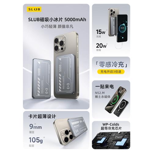 SLUB磁吸充電寶超薄小巧便攜適用于蘋果iPhone15ProMax無線快充MagSafe可攜帶上飛機正品官方旗艦店2024新款