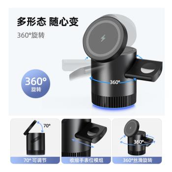2025新款無線充電器手機支架手錶充電座磁吸充電底座氛圍燈充電器Magsafe三合一折疊無線充360度旋轉桌面充