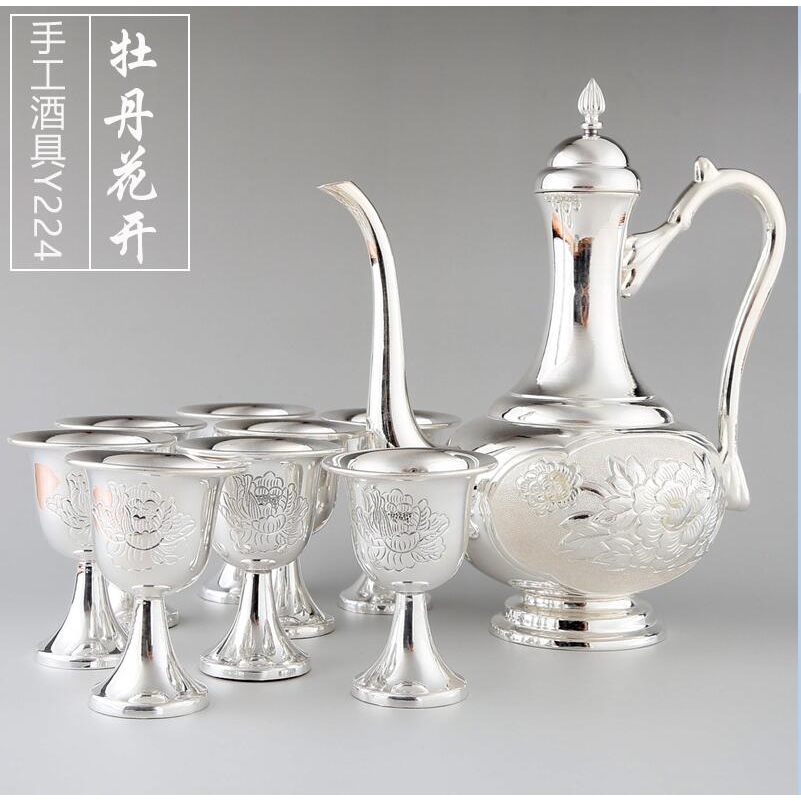 免運)蘇州銀樓銀酒壺純銀999手工銀酒杯銀酒具套裝酒具銀器銀盤手把件