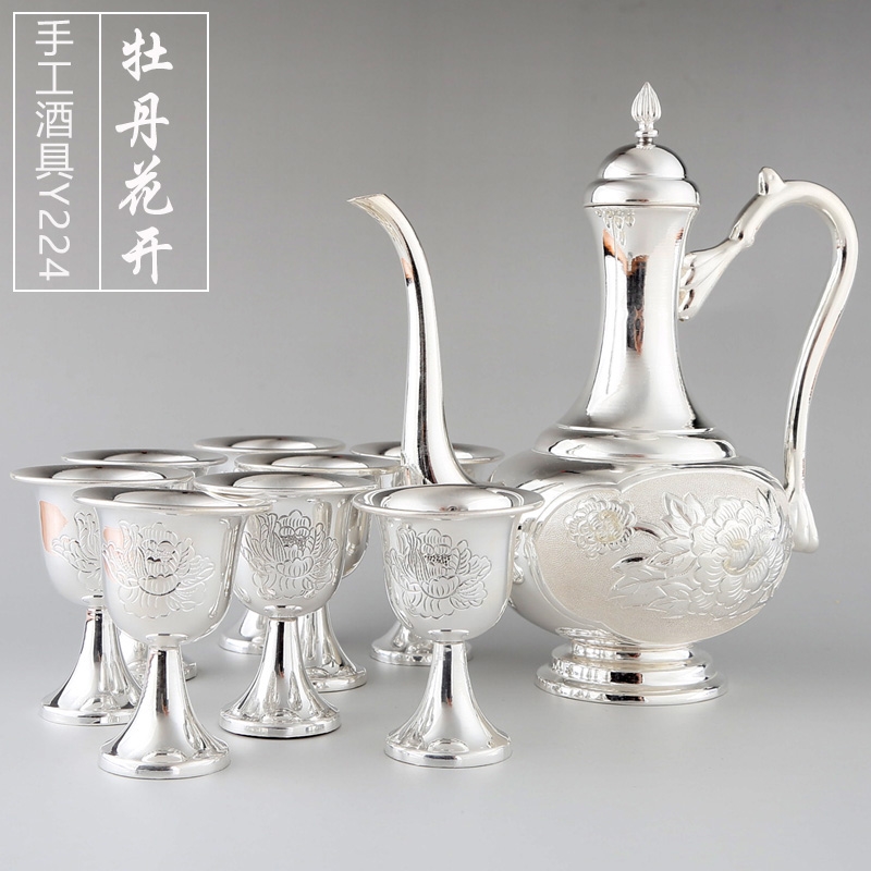 免運)蘇州銀樓銀酒壺純銀999手工銀酒杯銀酒具套裝酒具銀器銀盤手把件