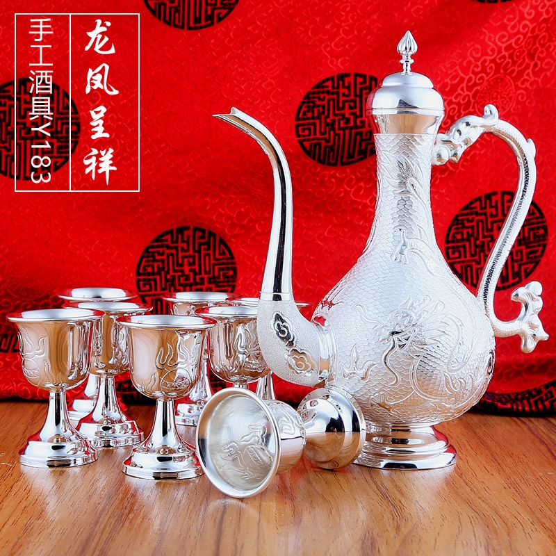 免運)蘇州銀樓銀酒壺純銀999手工銀酒杯銀酒具套裝酒具銀器銀盤手把件
