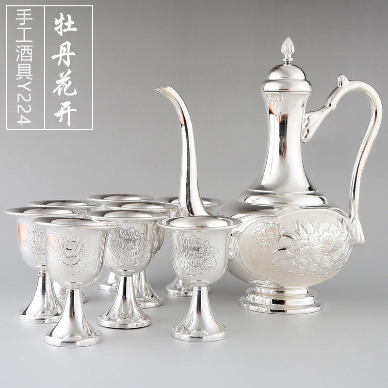 免運)蘇州銀樓銀酒壺純銀999手工銀酒杯銀酒具套裝酒具銀器銀盤手把件