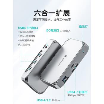 尤達大師macbook拓展塢多功能usb4集線器桌面轉換器投屏雙屏異顯hub相容雷電4擴充套件塢typec分線器40Gbps筆記本