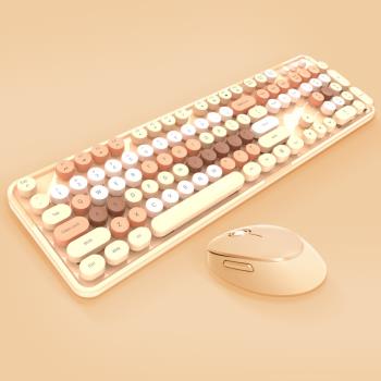 【一件代發】無線2.4g鍵盤鼠標套裝商務辦公女生復古朋克圓鍵跨境