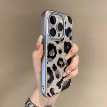 2025秋冬豹紋適用蘋果16promax手機殼新款iphone14保護套簡約plus高階感電鍍邊框15pro全包防摔13超火12女
