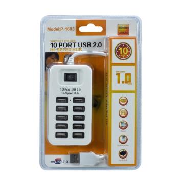 10口HUB高速USB HUB2.0帶開關USB拓展1分4集線器/分線器1米黑白色