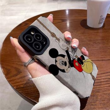 情侶米奇適用蘋果16promax手機殼新款高階感女iPhone15pro保護套全包防摔16小羊皮男14plus網紅13/12/11爆款x