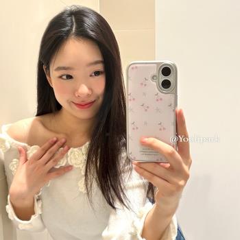 由裡公園ins小眾甜美少女心粉色星星櫻桃適用16pro蘋果16ProMax手機殼iPhone15全包13韓系14Promax電鍍保護套
