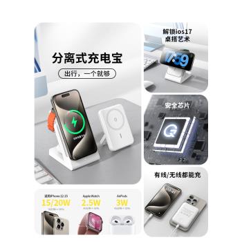 無線充電器三合一適用蘋果15Promax手機手錶14/13支架底座s9便攜移動充電寶applewatch耳機磁吸magsafe快充