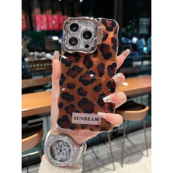適用蘋果系列iPhone16輕奢小眾網紅手機殼15promax/14promax豹紋元素隱形支架全包閃粉鏡頭膜女款新款保護套