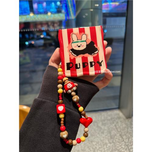 寶盒case 扭扭邊PUPPY小狗適用華為pocket 2手機殼小眾時尚p50pocket折疊屏保護套福氣掛繩三星zflip6軟殼