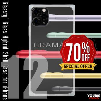 日本GRAMAS 鋼化玻璃高透方磚iphone12/PRO/MAX網紅手機保護殼