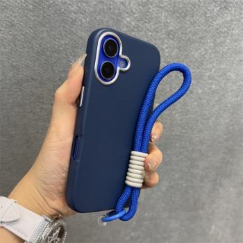得樂適用蘋果16手機殼寶藍細皮紋iphone16promax簡約復古15pro新款14電鍍鏡框按鍵13防摔12男女商務16pro