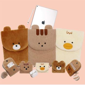 韓國毛絨刺繡可愛動物平板電腦包/寸筆記本收納包