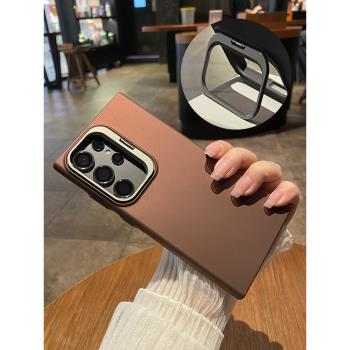 【折疊式金屬支架】適用三星S24Ultra手機殼新款磨砂硬殼Galaxys23Ultra鏡頭防摔s24+商務高檔s24膚感保護套