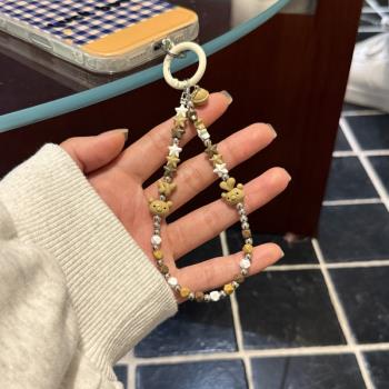 簡約咖色小熊星星合金手機鏈創意ins手工串珠diy包掛件鑰匙扣掛繩