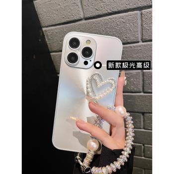 適用蘋果16promax手機殼新款珍珠愛心iPhone16鏡頭全包炫光高階感15pro防摔保護套簡約男女高階14奢侈plus楊