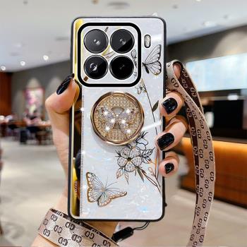 適用於小米15手機殼鑲鉆小米14高階感全包Xiaomi15pro新款帶支架防摔矽膠套高階送掛繩女潮款小米14pro高顏值
