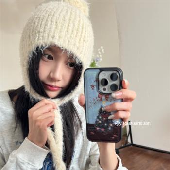 一頭蒜蒜|日韓ins創意可愛聖誕樹黑貓貼皮黑邊手機殼適用iPhone16promax全包邊蘋果15防摔14新款13保護套高階