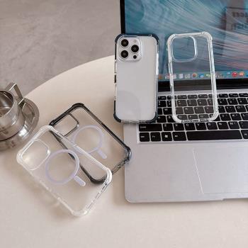 適用蘋果16promax手機殼透明磁吸iphone15pro全包防摔氣囊保護套14plus四角加厚13pm新款12男女款11簡約外殼