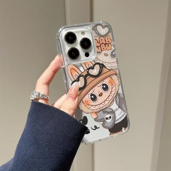 卡通探頭labubu適用iphone16pro透明磁吸手機殼蘋果16promax拉布布15pro創意14plus高階男13好看12新款女11薄