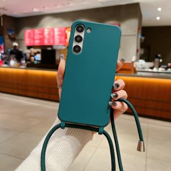 ins簡約純色斜挎掛繩適用三星a55手機殼a15/a16/a25/a35矽膠軟殼a52/a53/a54防摔a14/a34保護套a33/a23/a06女