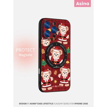 紅格達菲適用蘋果16Promax手機殼新款ip15磁吸帶支架iPhone16Pro保護套支點冬天聖誕14高階Ho3可愛13pm全包