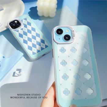 菱格花朵IMD彩銀小香風ins適用iPhone14promax原創設計蘋果15promax新款iPhone16Plus高階感全包防摔12手機殼