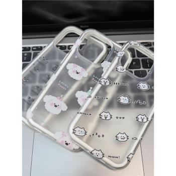 適用蘋果16proMax手機殼動物頭iphone15 proMAX 表情包16pro狗狗二合一保護套14proMAX防摔透明白雙面覆膜16
